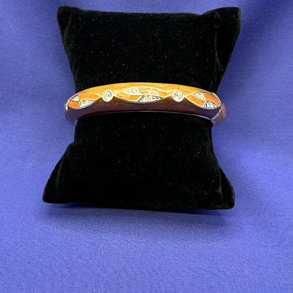 VTG Three-Tone Enamel Hinged Bangle Bracelet w/Crystal Accents - Picture 4 of 14